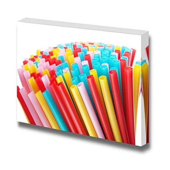 Canvas Prints Wall Art - Colorful Drinking Straws | Modern Wall Decor/Home Art Stretched Gallery Wraps Giclee Print &amp; Wood Framed. Ready to Hang - 12" x 18"