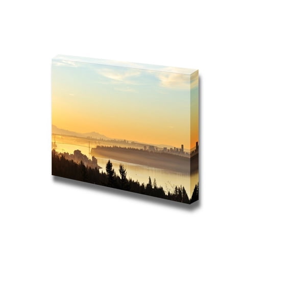 Canvas Prints Wall Art - Downtown Vancouver and Lions Gate Bridge at Winter Sunrise, Viewed from Cypress Mountain Lookout - 16" x 24"