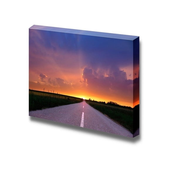 Canvas Prints Wall Art - Endless Driving on Country Road at Sunset | Modern Wall Decor/Home Decoration Stretched Gallery Canvas Wrap Giclee Print & Ready to Hang - 32" x 48"