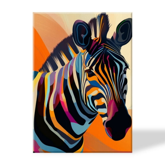 Canvas Prints Wall Art Framed Hanging Painting Wall Art,Abstract Art Vector Of Zebra With Colorful StripesDecor Canvas Art for Home Decor, Living Room, Office-16x24 Inches