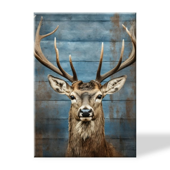 Canvas Prints Wall Art Framed Hanging Painting Wall Art,Large Stag Head Portrait On White Wooden PlanksDecor Canvas Art for Home Decor, Living Room, Office-16x24 Inches