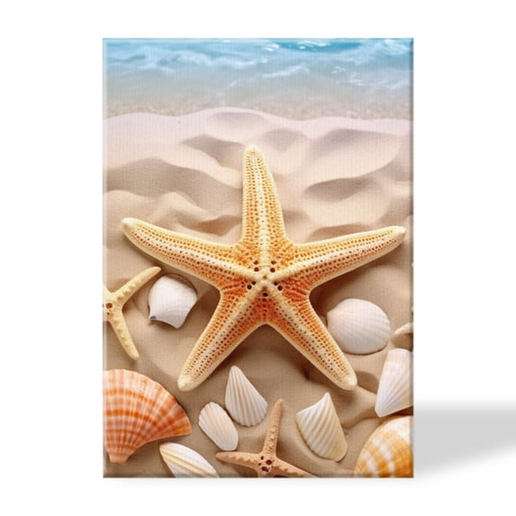 Canvas Prints Wall Art Framed Hanging Painting Wall Art,Starfish And Seashells On The Beach And Surrounded By SandDecor Canvas Art for Home Decor, Living Room, Office-16x24 Inches