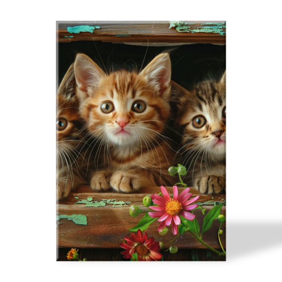 Canvas Prints Wall Art Framed Hanging Painting Wall Art,Cute Kittens With Big Eyes Sitting In Old Wooden WindowDecor Canvas Art for Home Decor, Living Room, Office-16x24 Inches