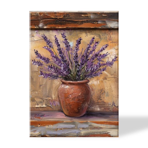 Canvas Prints Wall Art Framed Hanging Painting Wall Art,Oil Painting Of Lavender In Old Clay PotDecor Canvas Art for Home Decor, Living Room, Office-16x24 Inches
