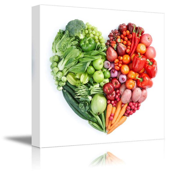 Canvas Prints Wall Art - Heart Shape Formed by Various Vegetables and Fruits | Modern Wall Decor/Home Decoration Stretched Gallery Canvas Wrap Giclee Print & Ready to Hang (24" x 24")