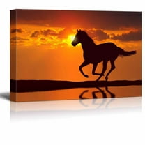 Canvas Prints Wall Art - Horse Running During Sunset with Water Reflection | Modern Wall Decor/Home Decor Stretched Gallery Canvas Wraps Giclee Print & Ready to Hang - 24" x 36"