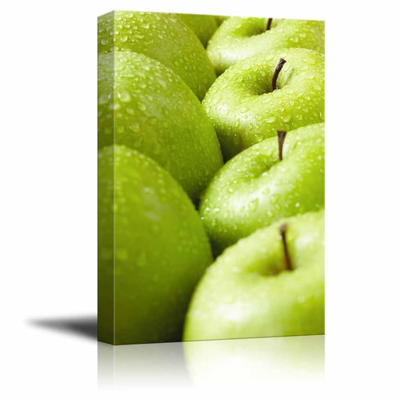 Canvas Prints Wall Art - Large Group of Green Granny Smith Apples in a Row | Modern Wall Decor/Home Decoration Stretched Gallery Canvas Wrap Giclee Print & Ready to Hang - 18" x 12"