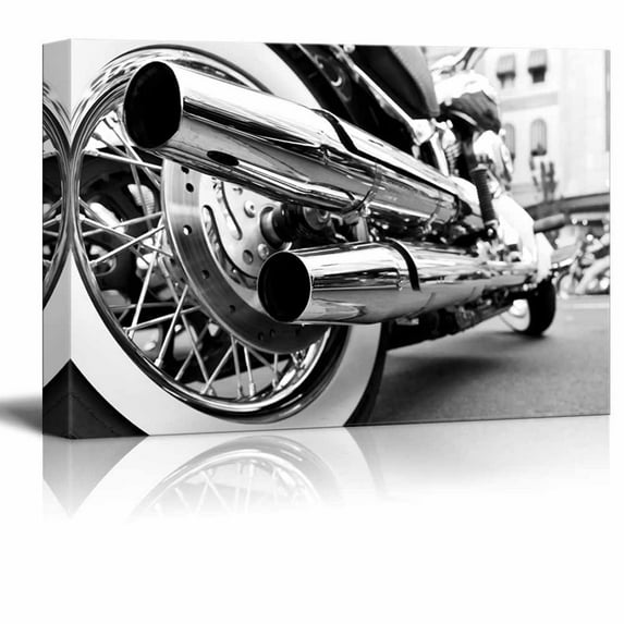 Canvas Prints Wall Art - Motorcycle/Motor Bike in Black and White Vintage/Retro Style | Modern Wall Decor/Home Decoration Stretched Gallery Canvas Wrap Giclee Print & Ready to Hang - 12" x 1