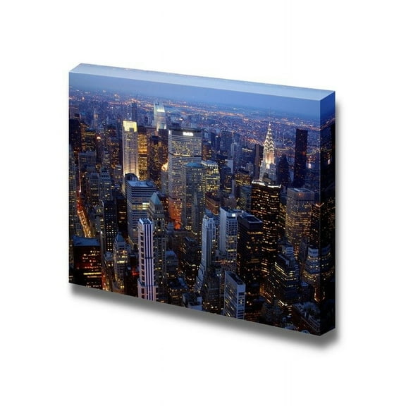 Canvas Prints Wall Art - New York City Night View Beautiful Cityscape | Modern Wall Decor/Home Decoration Stretched Gallery Canvas Wrap Giclee Print &amp; Ready to Hang - 16" x 24"