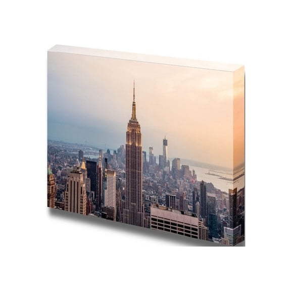 Canvas Prints Wall Art - New York City Skyline with Urban Skyscrapers at Sunset | Modern Wall Decor/ Home Decor Stretched Gallery Canvas Wraps Giclee Print & Ready to Hang - 12" x 18"
