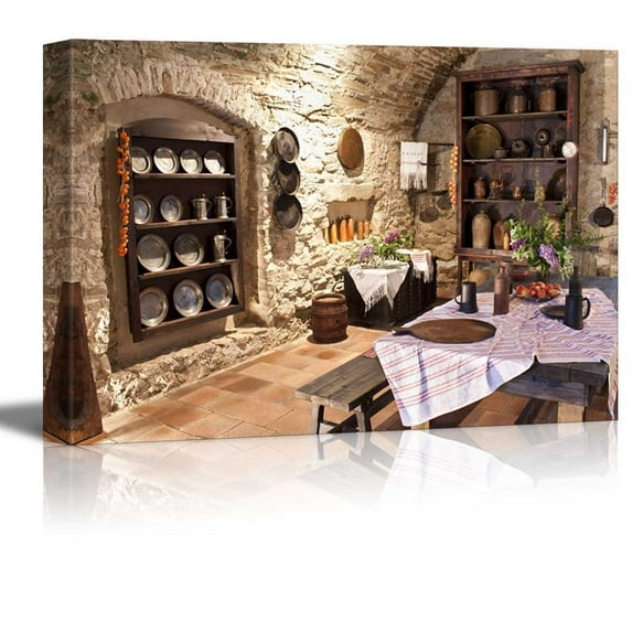 Canvas Prints Wall Art - Old Kitchen of Castle, Slovakia Vintage Style Interior Art | Modern Wall Decor/Home Art Stretched Gallery Canvas Wrap Giclee Print & Ready to Hang - 16" x 24"
