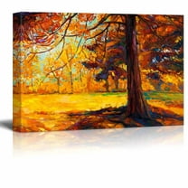 Canvas Prints Wall Art - Original Oil Painting Showing Autumn Landscape.Big Old Tree in the Forest - 32" x 48"