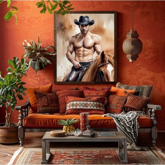 Canvas Wall Art Framed Canvas Print 12x18 Inch - Horse Cowboy-1