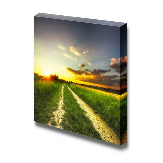 Canvas Prints Wall Art - Rural Landscape Path in The Field at Sunset | Modern Wall Decor/Home Decoration Stretched Gallery Canvas Wrap Giclee Print & Ready to Hang - 12" x 12"