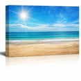 thumbnail image 1 of Canvas Prints Wall Art - Seascape and Beach Under Blue Sunny Sky | Modern Home Deoration/Wall Decor Giclee Printing Wrapped Canvas Art Ready to Hang - 32" x 48", 1 of 3