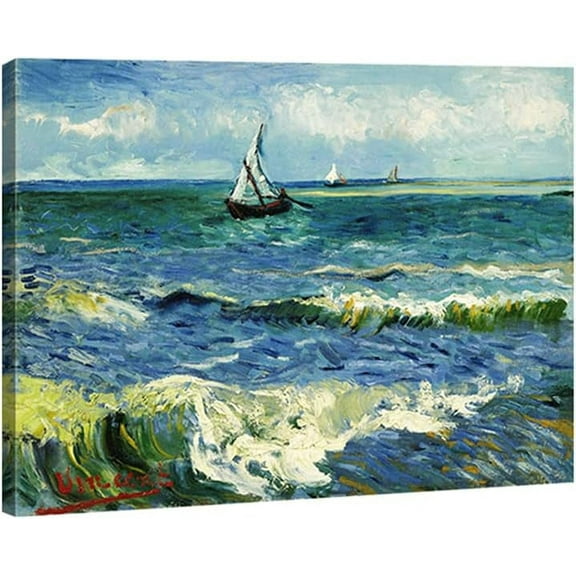 Canvas Prints Wall Art Seascape at Saintes Maries by Vincent Van Gogh Oil Paintings Reproduction Classical Giclee Artwork Ocean Sea Pictures for Bedroom Bathroom Kitchen Home Decorations