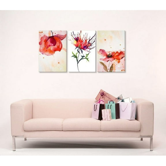 Canvas Prints Wall Art -Set of 3 Peony in Red Watercolor, King of Flowers| Modern Home Deoration/Wall Art Giclee Printing Wrapped Canvas Art Ready to Hang - 24"x36"x3" Panels