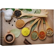 Canvas Prints Wall Art - Still Life Various of Spices in Wooden Spoon Food/Kitchen Concept | Modern Wall Decor/Home Decoration Stretched Gallery Canvas Wrap Giclee Print & Ready to Hang - 12"