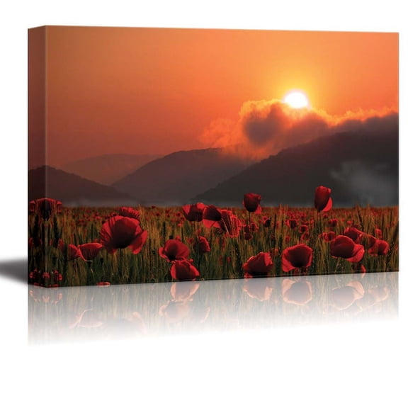 Canvas Prints Wall Art - Summer Poppies Field at Sunset - 16" x 24"