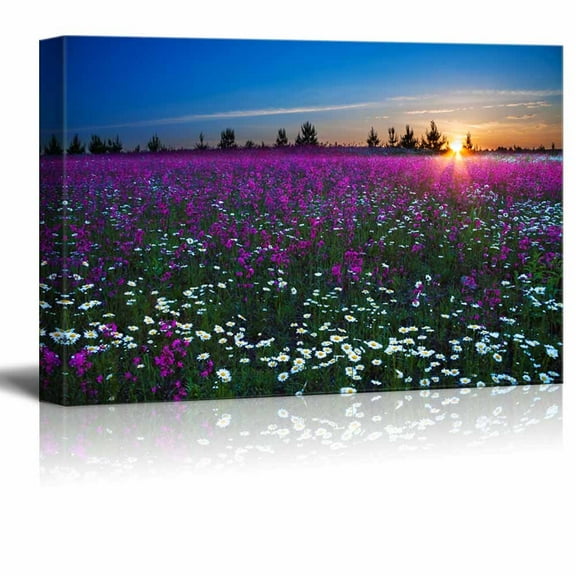 Canvas Prints Wall Art - Sunrise Over a Blossoming Field with Colorful Flowers | Modern Wall Decor/Home Decoration Stretched Gallery Canvas Wrap Giclee Print & Ready to Hang - 24" x 36"