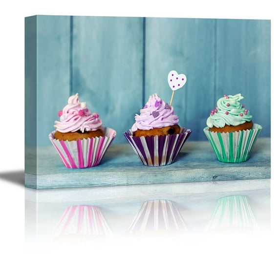 Canvas Prints Wall Art - Three Colorful Cupcakes/Icecream | Modern Wall Decor/Home Decor Stretched Gallery Canvas Wraps Giclee Print & Ready to Hang - 32" x 48"