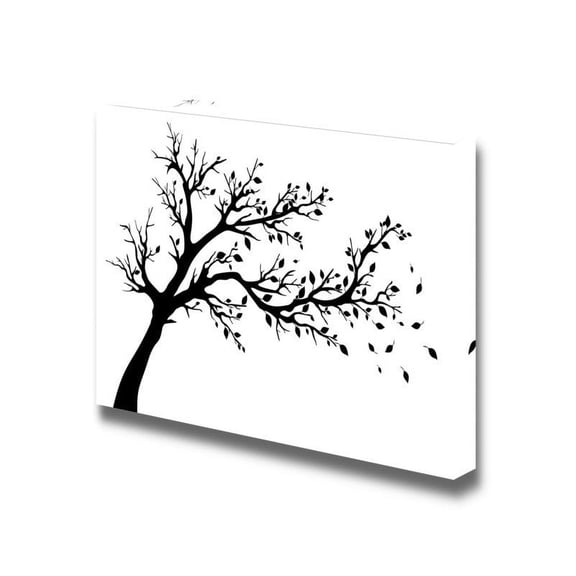 Canvas Prints Wall Art - Tree Silhouette Artistic Tree with Branch and Leaves in Black and White | Modern Wall Decor/Home Art Stretched Gallery Canvas Wrap Giclee Print & Ready to Hang - 16"