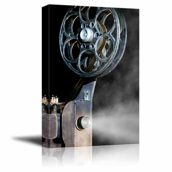 Canvas Prints Wall Art - Vintage/Retro Style Movie Projector with The Film | Modern Wall Decor/Home Art Gallery Wraps Giclee Print &amp; Wood Framed. Ready to Hang - 36" x 24"