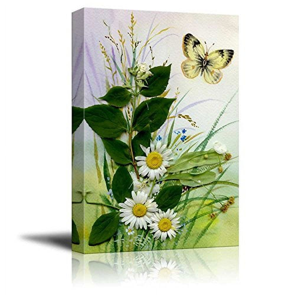 Canvas Prints Wall Art Wild Flowers and a Butterfly Floral Art