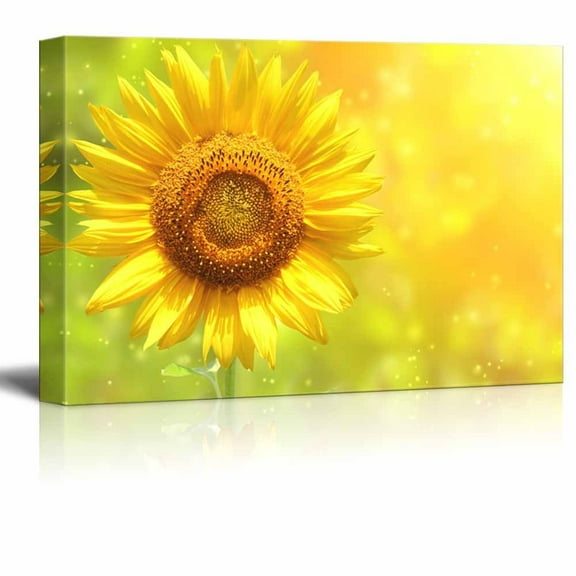Canvas Prints Wall Art - Yellow Sunflower and Bright Sun | Modern Wall Decor/Home Decoration Stretched Gallery Canvas Wrap Giclee Print & Ready to Hang - 16" x 24"
