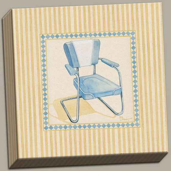 Canvas Retro Patio Chair Hipster Flower Stripes Vintage Urban Fashioned Old Wall Art Giclee 12x12