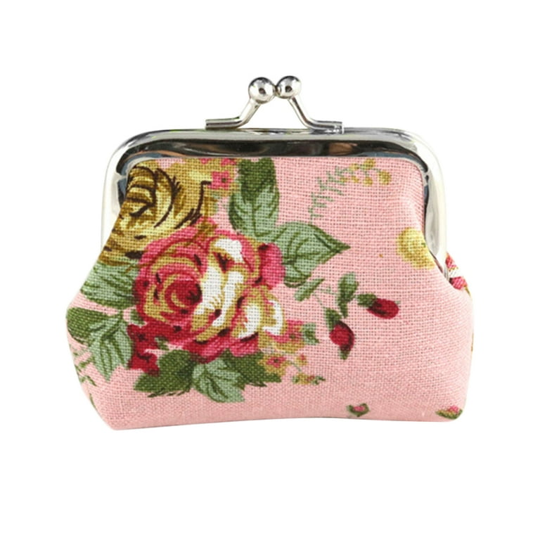 Canvas Rose Mini Coin Purse Vintage Pouch Buckle Change Bag Kiss