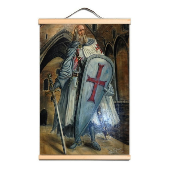 Canvas Scroll Painting Wall Charts of Crusader Warrior - Vintage Templar Knight Wall Art Poster for Room Dormitory Wall Decor 0,Multicolor,23.5X35.4 inches