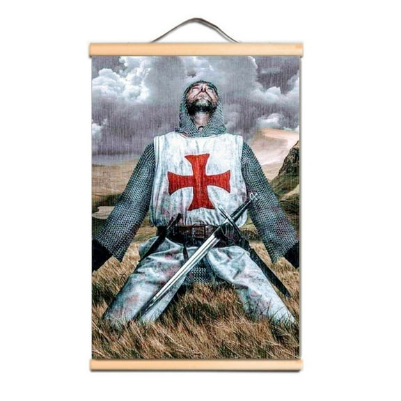 Canvas Scroll Painting Wall Charts of Crusader Warrior - Vintage Templar Knight Wall Art Poster Wall Hanging Banner for Room Dormitory Wall Decor 1,Multicolor,23.5X35.4 inches
