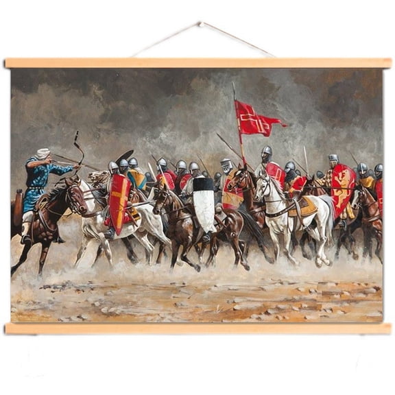 Canvas Scroll Painting Wall Charts of Crusader Warrior - Vintage Templar Knight Wall Art Poster Wall Hanging Banner for Room Dormitory Wall Decor 8,Multicolor,70X50 CM