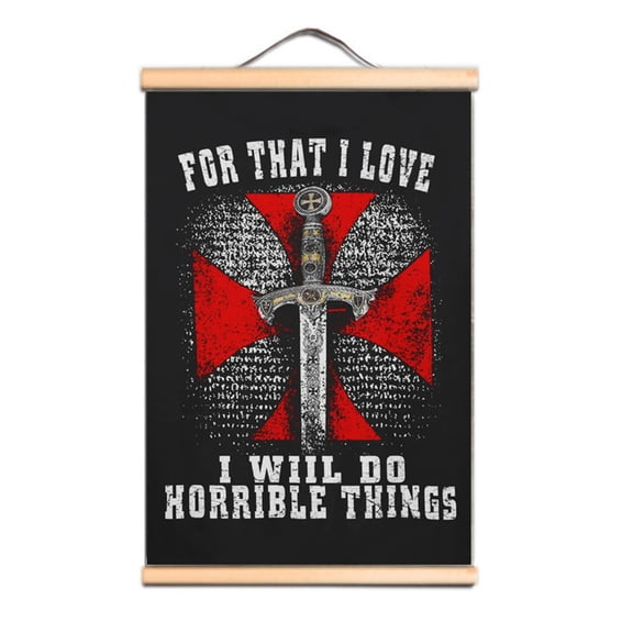 Canvas Scroll Painting Wall Charts of Crusader Warrior - Vintage Templar Knight Wall Art Posters and Prints Wall Hanging Flag for Room Dormitory Wall Decor Art 0,Multicolor,23.5X35.4 inches