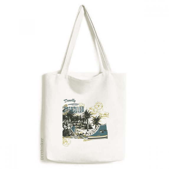 Canvas Shoes Coconut Tree Illustration Tote Canvas Bag Shopping Satchel Casual Handbag