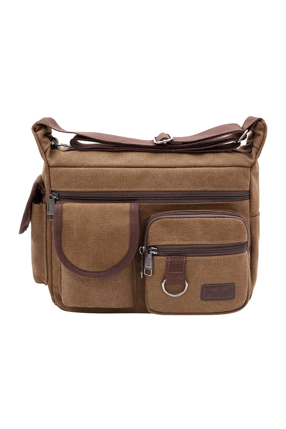 Canvas Shoulder Bag for Mens, Multi-Pockets Laptop Messenger Bag, Sling Bag, Heavy Duty Crossbody Bag for Travel, Canvas Shoulder Bag with Bottle Pocket, 1 Pcs, 12.2x5.51x8.27"