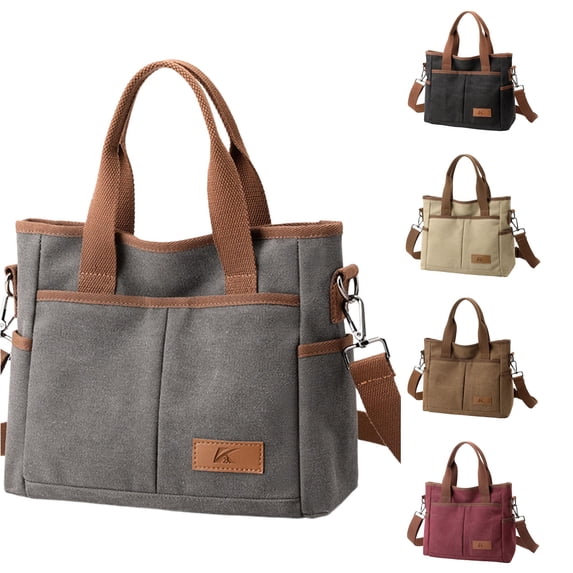Canvas Shoulder Bag Women's Handbag Large Capacity Shoulder Bag Casual Handbag Multifunctional Tote Bag Carry Bag For Shopper Work Travel Gray Messenger