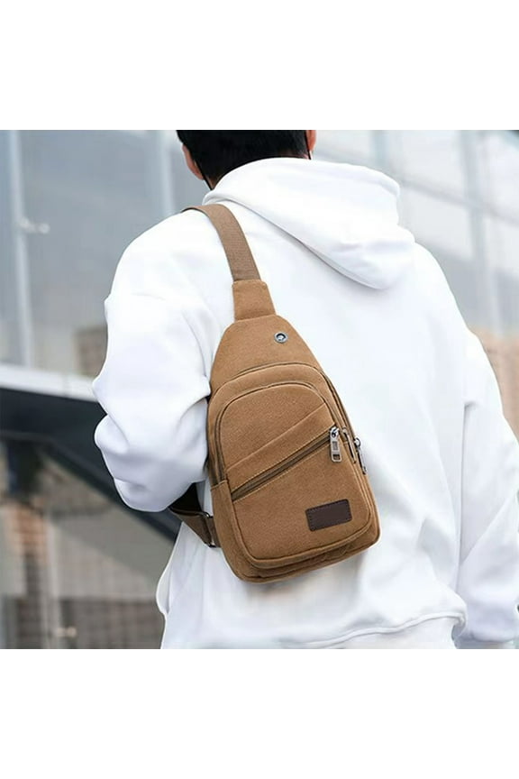 Canvas Sling Bag Crossbody Backpack | Casual Rucksack Shoulder Bag | 30x17x5cm/11.81x6.69x1.97in | Multi-Layer Design | 200g Lightweight | Adjustable Strap | For Men Women | Travel Hiking Cycling