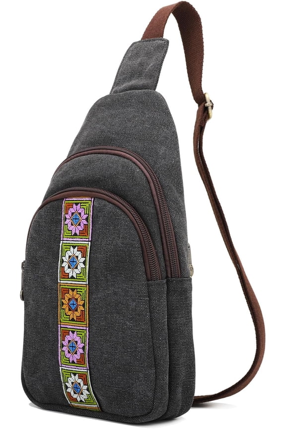 Canvas Sling Bag for Wome Crossbody Purse Small Sling Backpack Purse Travel Hiking Chest Bag Daypack