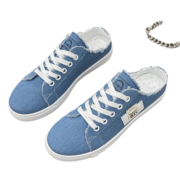 Canvas Slip On Shoes Womens White Black Fashion Sneakers Loafers Shoes Blue 38