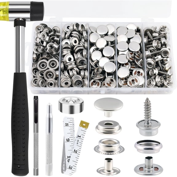 Canvas Snap Kit, Snaps Button, Heavy Duty Fastener Tool Set, 356 count Stainless Steel Buttons Kit,Boat Cover Snaps,Carpet Snap for DIY Repairing Boat Covers,Canvas,Sewing