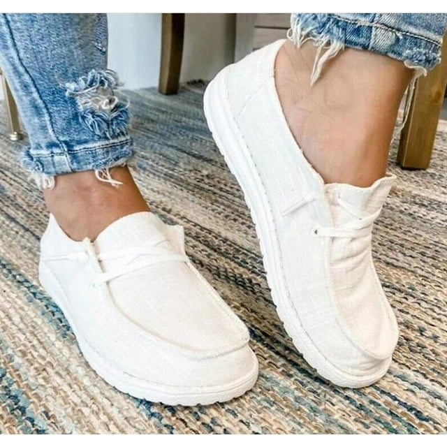 Canvas Sneakers for Womens Lace up Loafers Comfotable Lightweight Boat ...