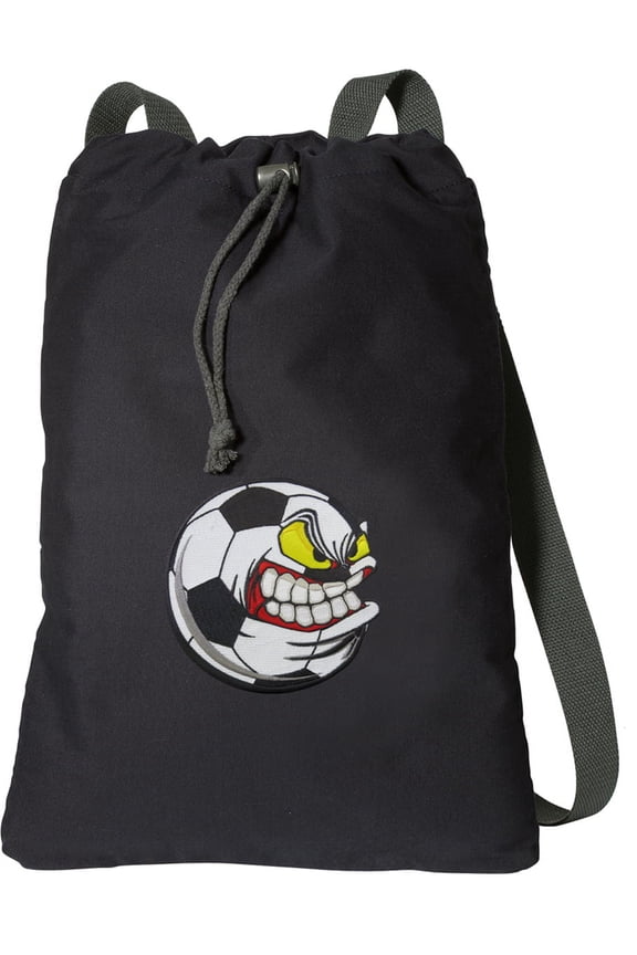 Canvas Soccer Fan Backpack Natural Cotton Soccer Nut Cinch Bag Lined and with Wide Straps