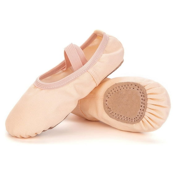 Canvas Soft Leather Ballet Shoes, Flats Yoga Elastic Bowknot Dance Pull on Shoes, Split-Sole Free lace-up Dance Slippers for Toddler, Pink