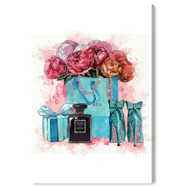 Canvas Sparkle Blue Jewelry Floral Fashion and Glam Wall Art Print