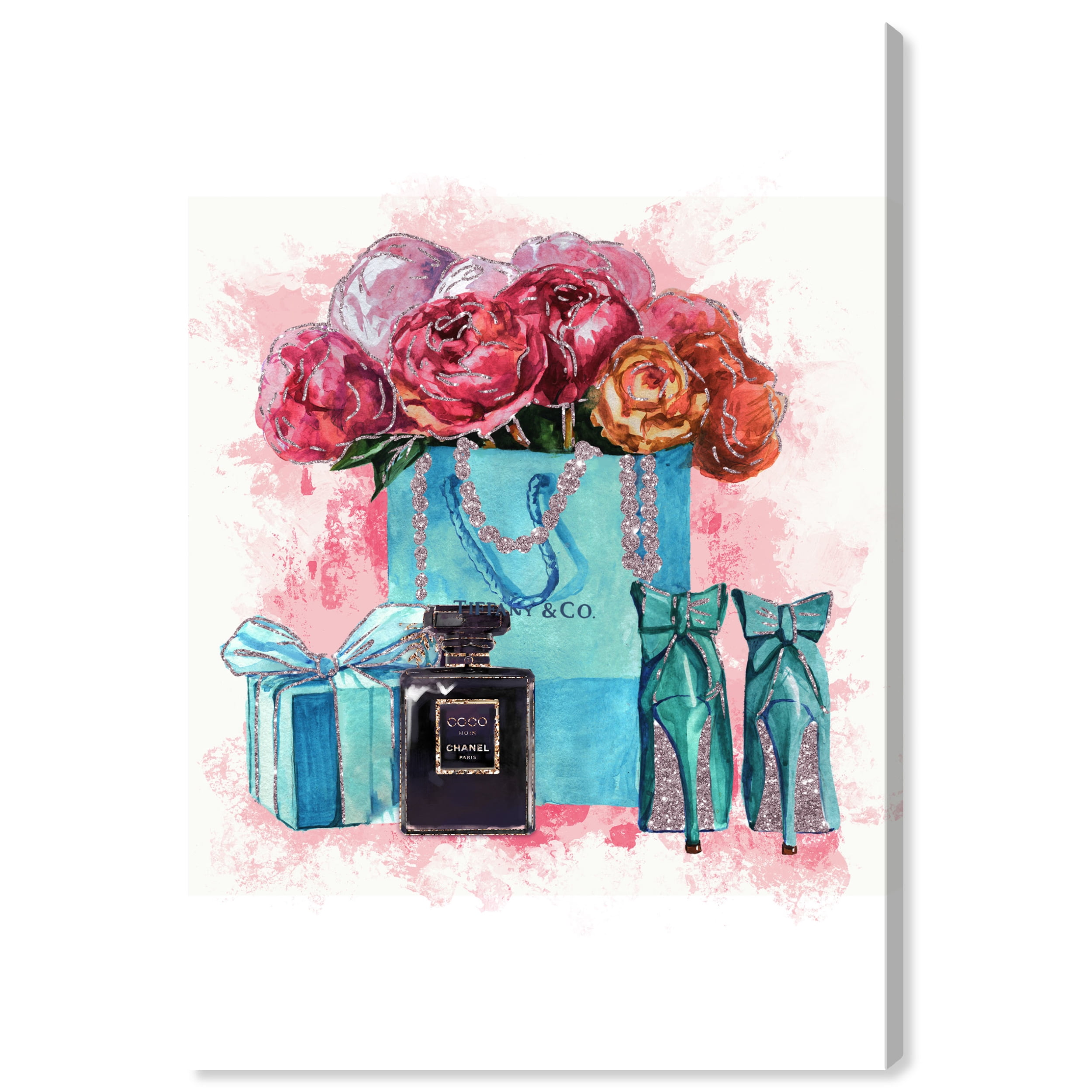 Canvas Sparkle Blue Jewelry Floral Fashion and Glam Wall Art Print Red 24x36