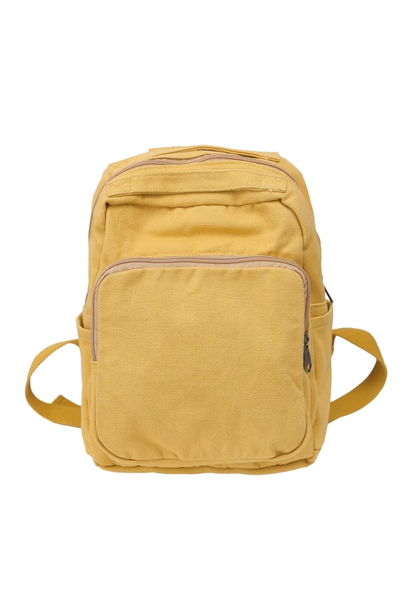 Canvas Square Backpack, Mini Casual Backpack, Solid Color Schoolbag for College Work Travel, Yellow