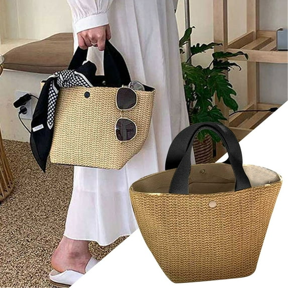 Canvas Storage Bag-Purse Beach Purse Wicker Bag for Women Rattan Bag Purse Wicker Crossbody Shoulder Bags,Cosmetic Bag, High Capacity, Woven Bag Black, Canvasback to School Decorations, The Wedding