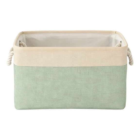 Canvas Storage Basket with Cotton Rope Handles, Collapsible Fabric Bin for Bedroom Nursery Office, Sturdy Metal Rod Frame Organizer for Clothing Toys, Easy Clean Home Storage , 16" X 13" X 8"